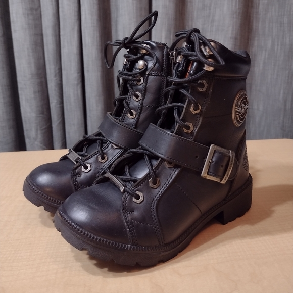 Milwaukee Black Leather Motorcycle Lace Up Boots Size 5 - Picture 7 of 13